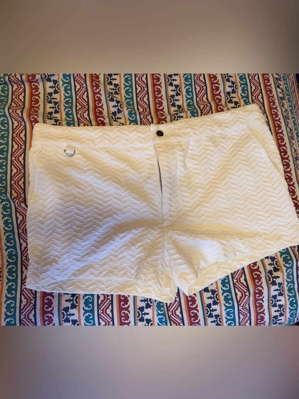 Men's White Swim Trunks with Textured Chevron Pattern
